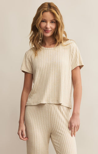 Z Supply Loungewear- Sleepwear - Bottoms Dawn Smocked Rib Short Light Oatmeal Heather