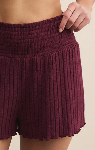Z Supply Loungewear- Sleepwear - Bottoms Dawn Smocked Rib Short Merlot
