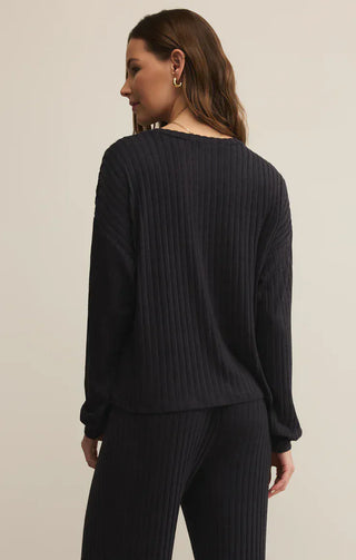 Z Supply Loungewear- Sleepwear - Tops Daydream Rib Long Sleeve Top Black Sand