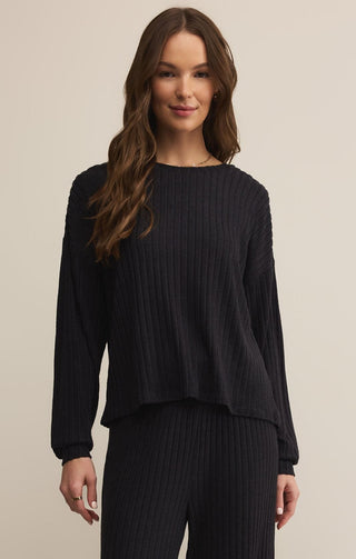 Z Supply Loungewear- Sleepwear - Tops Xsm Daydream Rib Long Sleeve Top Black Sand
