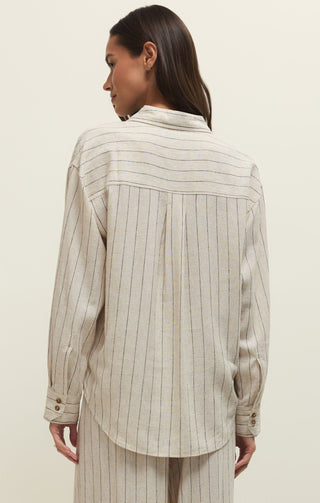 Z Supply Tops - Blouse Alfie Striped Button Up Top Linen