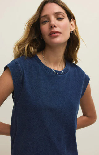 Z Supply Tops - Blouse Xsm Camino Jersey Denim Top Indigo