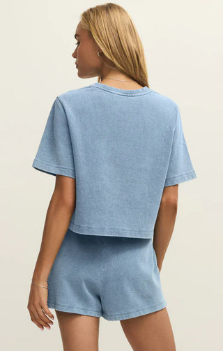 Z Supply Tops - Sweatshirt Curran Knit Denim Sweatshirt Ocean Air Indigo