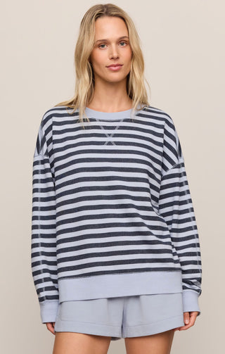 Z Supply Tops - Sweatshirt Xsm The Everyday Striped Crew Long Sleeve Top  Eclipse