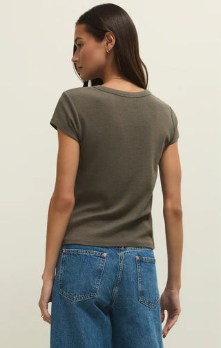Z Supply Tops - T-Shirts Renae Rib Short Sleeve Top Khaki Green