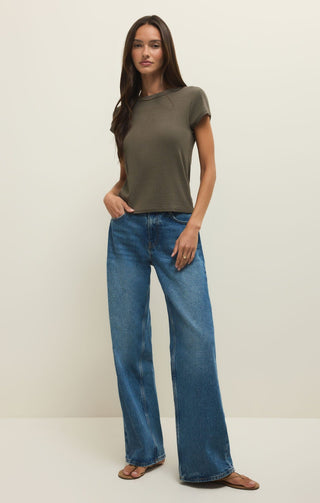 Z Supply Tops - T-Shirts Renae Rib Short Sleeve Top Khaki Green
