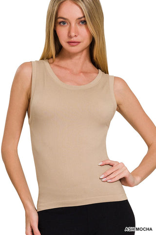Zenana Basics - Cami S/M Cropped Seamless Round Neck Tank - Ash Mocha