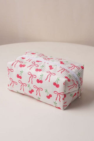 Zenana Home - Travel Bowknot Cherry Cosmetic Makeup Pouch Bag