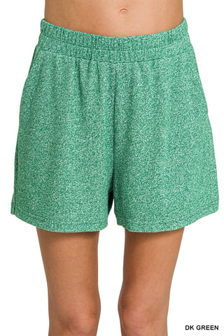 Zenana Sets Soft Mélange Short Sleeve Tee & Shorts Set Dark Green