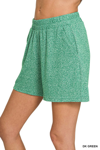 Zenana Sets Soft Mélange Short Sleeve Tee & Shorts Set Dark Green