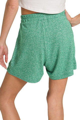 Zenana Sets Soft Mélange Short Sleeve Tee & Shorts Set Dark Green