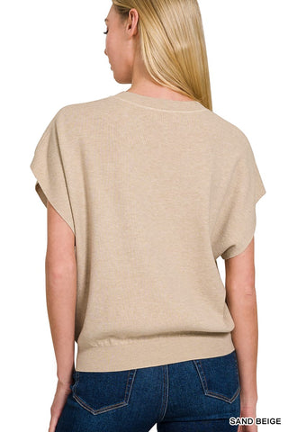 Zenana Tops - Sweaters Viscose Round Neck Short Dolman Sleeve Sweater Cabernet