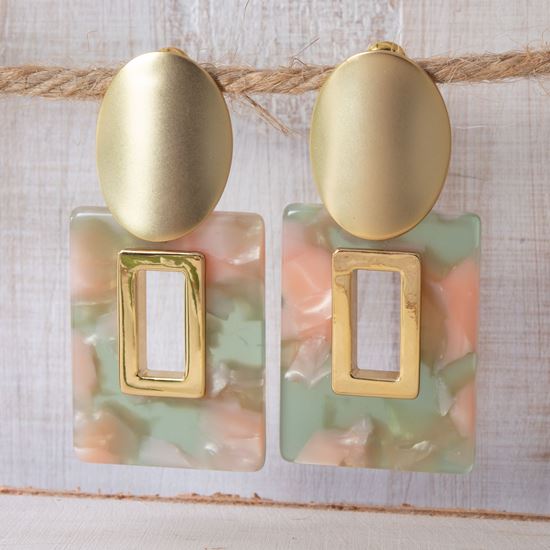 Vivid Blu Open Square Earrings Pink/Green