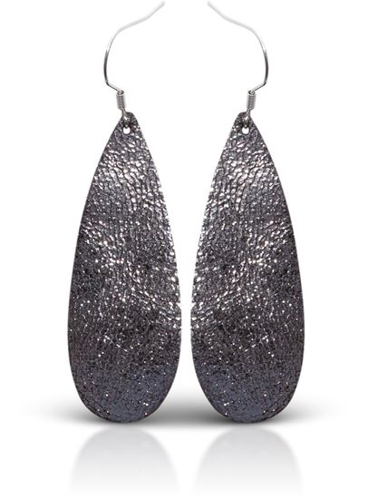 Thin Teardrop Leather Earrings Gunmetal
