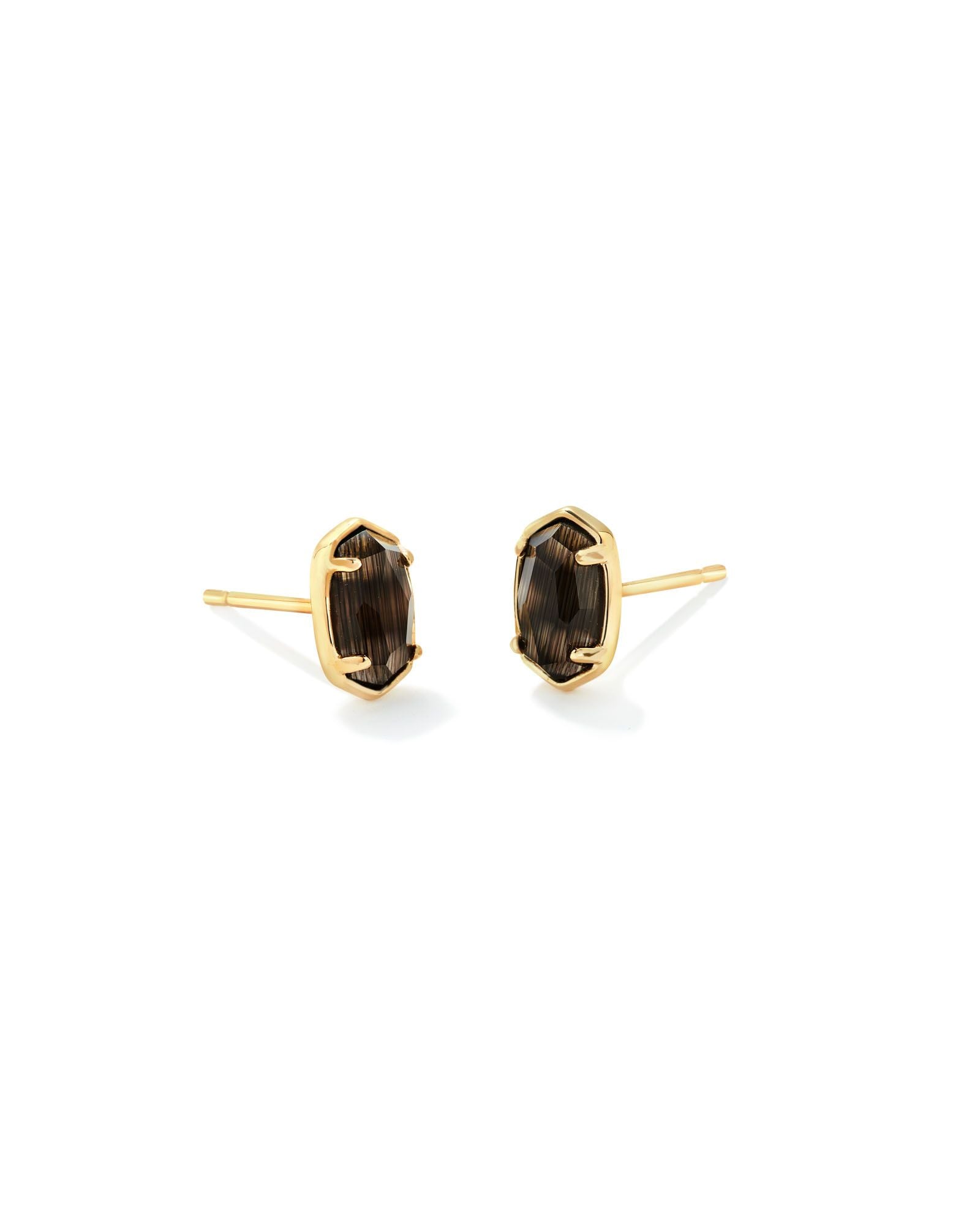 Emilie Stud Earrings in Black Cat's Eye Gold or Silver