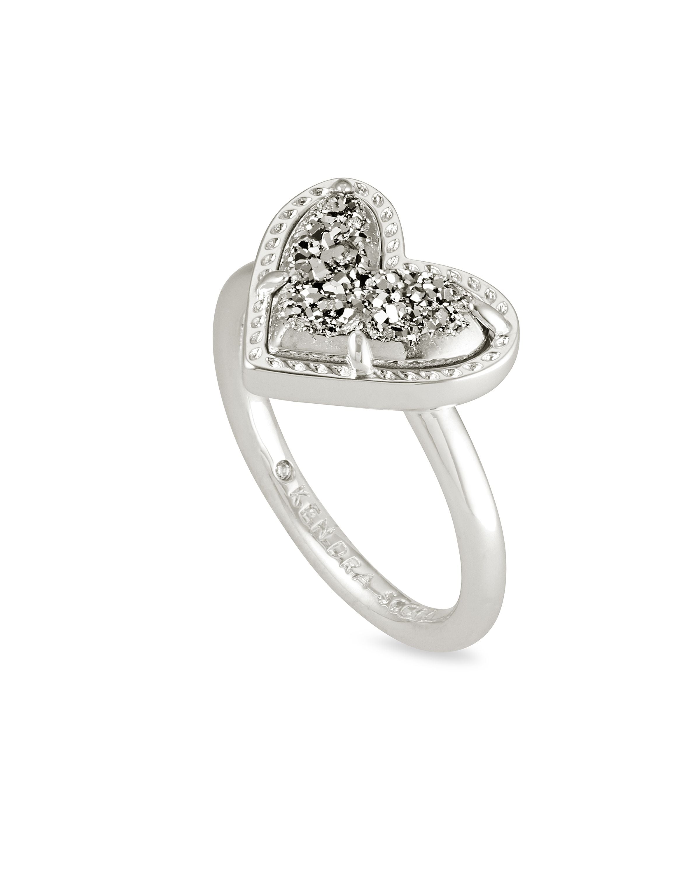 Ari Heart Band Ring - Platinum Drusy