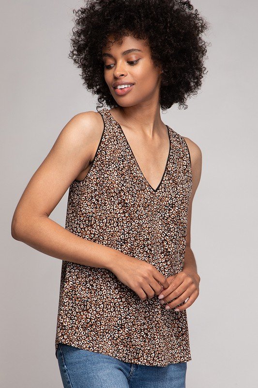 Final Sale Coffee Bean Abstract Print V-Neck Tank