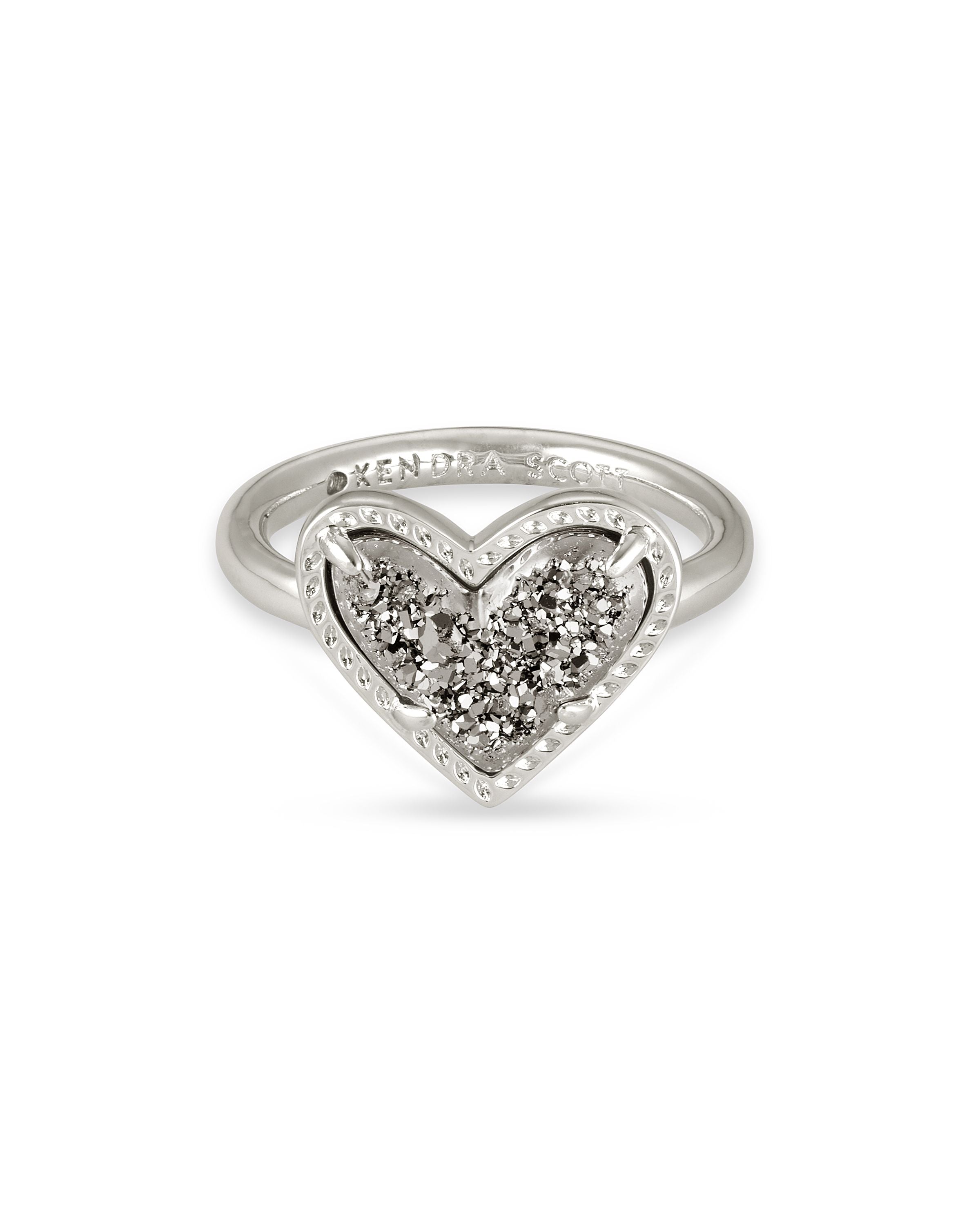 Ari Heart Band Ring - Platinum Drusy
