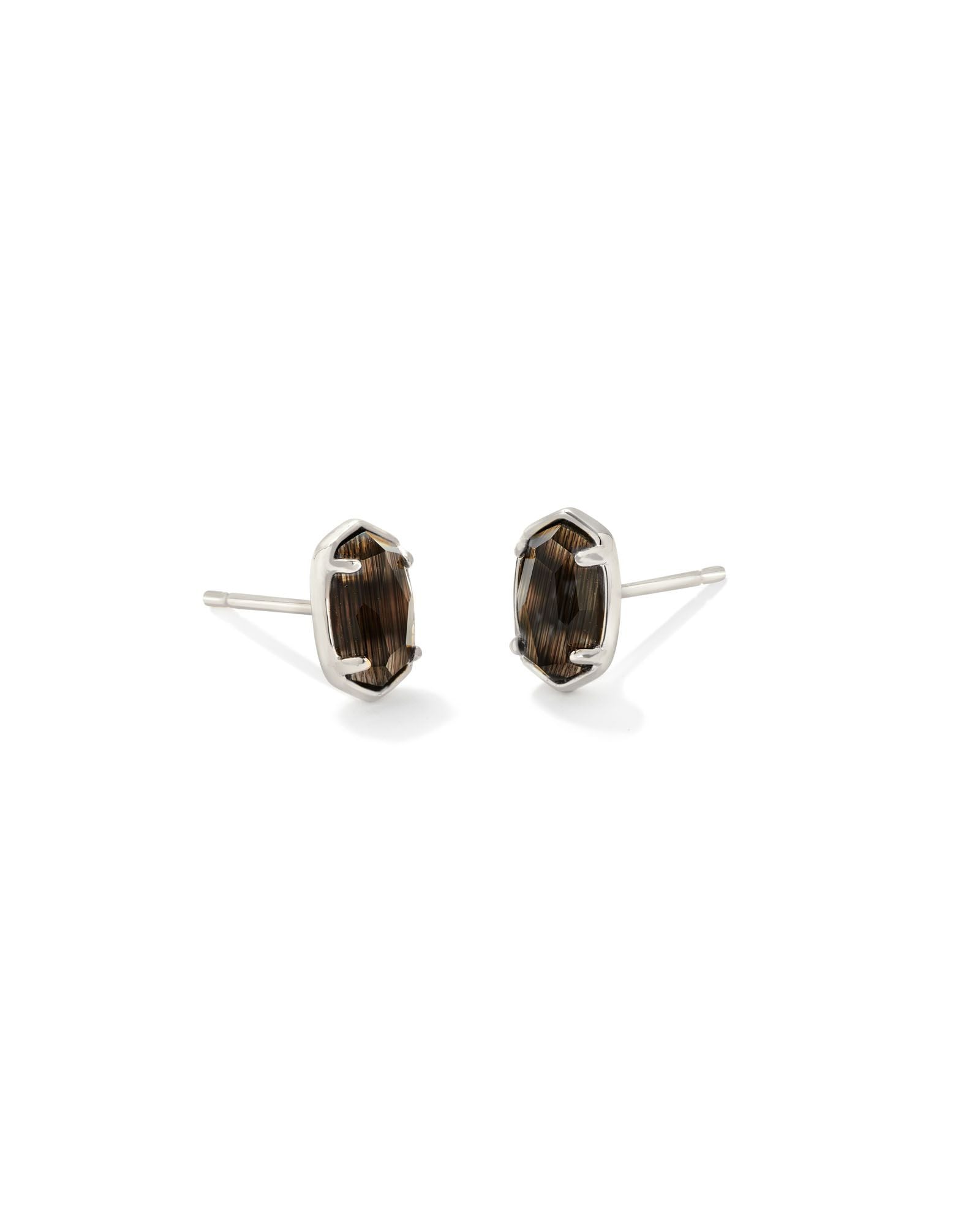 Emilie Stud Earrings in Black Cat's Eye Gold or Silver