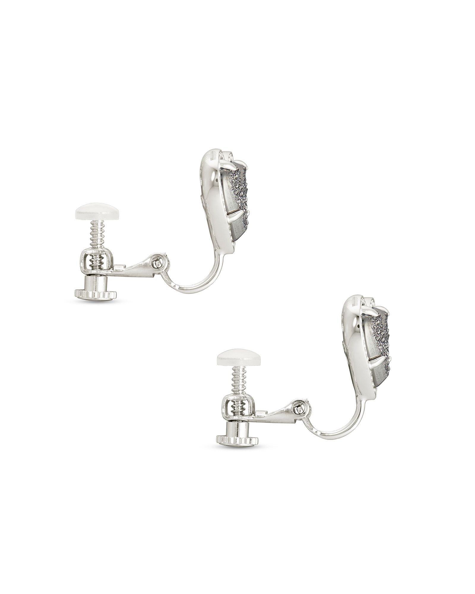 Ari Heart Clip on Earrings Platinum Drusy