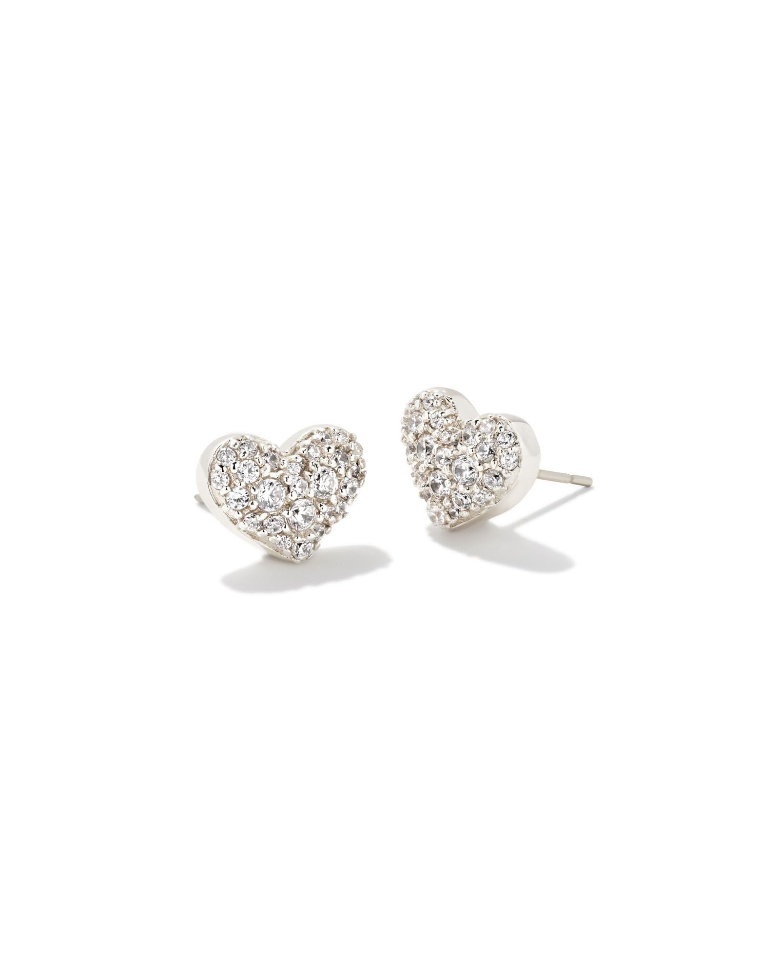 Ari Pave White Crystal Heart Earrings Gold or Silver