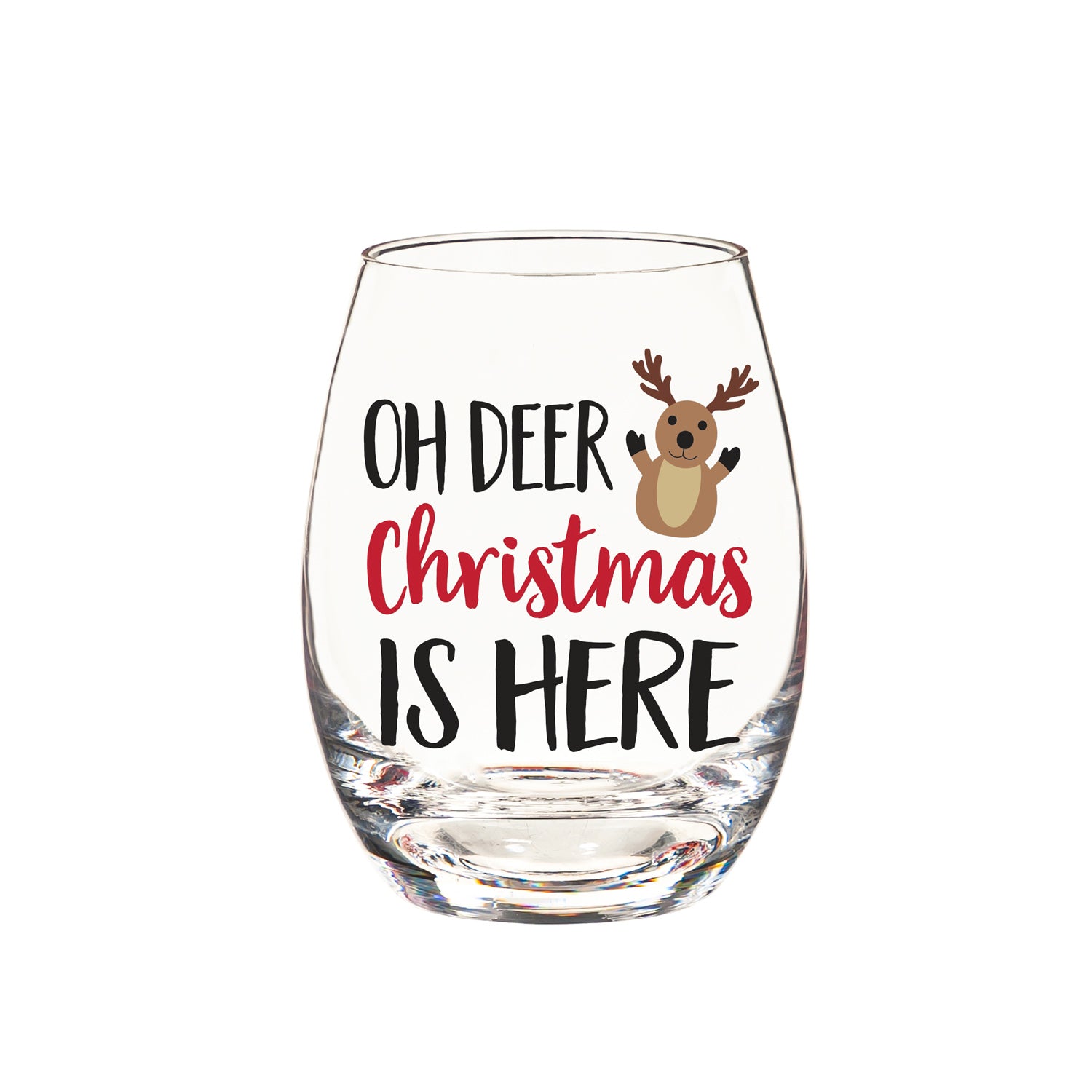 Stemless Wine Glass with Reindeer Cork Wine Stopper Gift Set