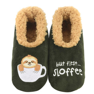 Snoozies Loungewear- Sleepwear - Slippers Small Snoozies But First Sloffee Dark Green