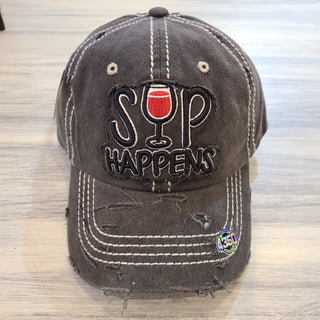Suzie Q Accessories - Hats Sip Happens Black Assorted Baseball Hats